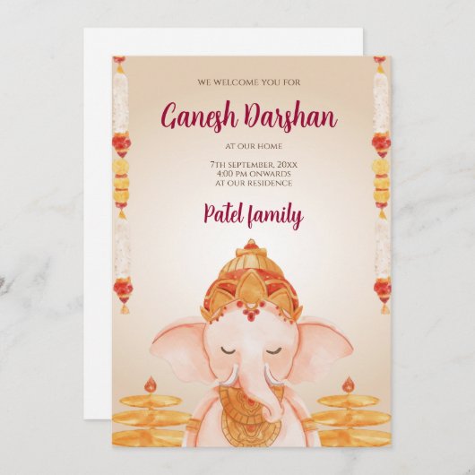 Ganesh Chaturthiカードデジタルガンパティ招待状 招待状 (正面/裏面)
