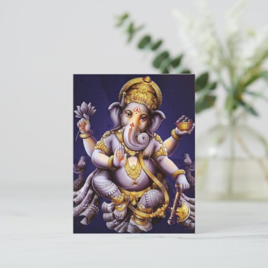 Ganesh Ganeshaヒンズー教のインドのアジアゾウの神 ポストカード (スタンド正面)