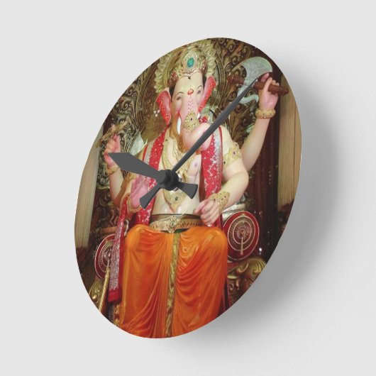 Ganesh Ganeshaヒンズー教のインドのアジアゾウの神 ラウンド壁時計 (傾斜)