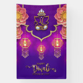 Ganesh、Rangoli、DiyaとのHappy Diwali 横断幕 (縦)