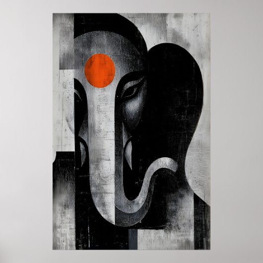Ganesh Wall Art Minimalist Elephant Head - Orange ポスター (正面)