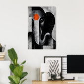 Ganesh Wall Art Minimalist Elephant Head - Orange ポスター (ホームオフィス)