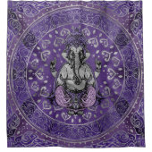 Ganesha -銀および紫色 シャワーカーテン (正面)