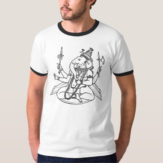 Ganesha Black & White Image Men's Tシャツ (正面)