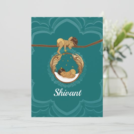 Ganesha blessing an sleeping Indian baby boy 案内状 (スタンド正面)