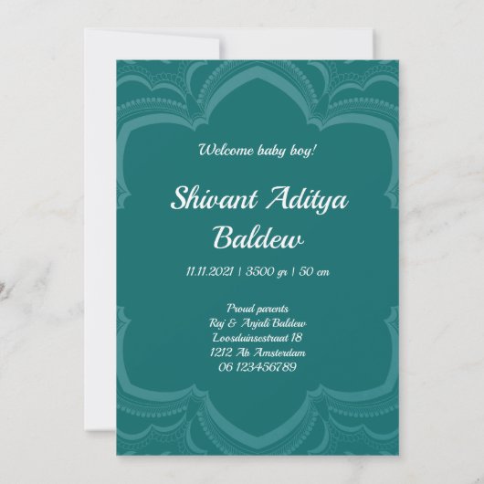 Ganesha blessing an sleeping Indian baby boy 案内状 (裏面)