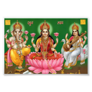 Ganesha、Lakshmi、およびSaraswatiプリント(6" x 4") フォトプリント