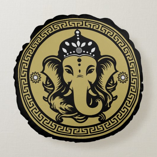 Ganesha Themed Hindu Art Print ラウンドクッション (正面)