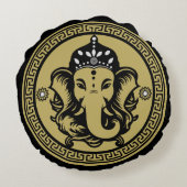 Ganesha Themed Hindu Art Print ラウンドクッション (裏面)