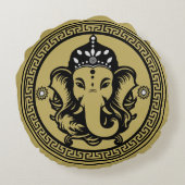 Ganesha Themed Hindu Art Print ラウンドクッション (裏面)