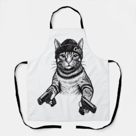 Gangster Cat Tattoo Art | Cool Streetwear Kitty エプロン