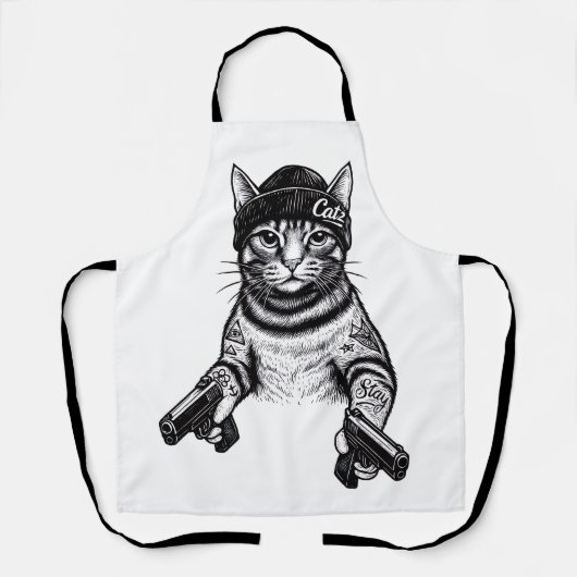 Gangster Cat Tattoo Art | Cool Streetwear Kitty エプロン (正面)