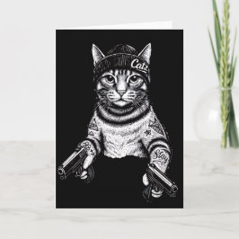 Gangster Cat Tattoo Art | Cool Streetwear Kitty カード