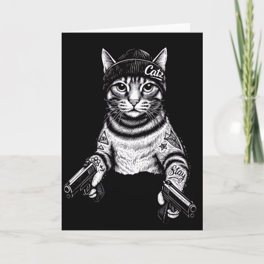 Gangster Cat Tattoo Art | Cool Streetwear Kitty カード (正面)