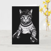 Gangster Cat Tattoo Art | Cool Streetwear Kitty カード (黄色い花)