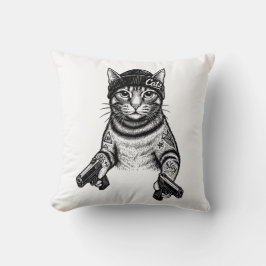 Gangster Cat Tattoo Art | Cool Streetwear Kitty クッション