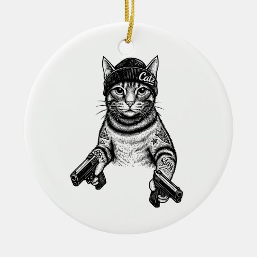 Gangster Cat Tattoo Art | Cool Streetwear Kitty セラミックオーナメント (正面)