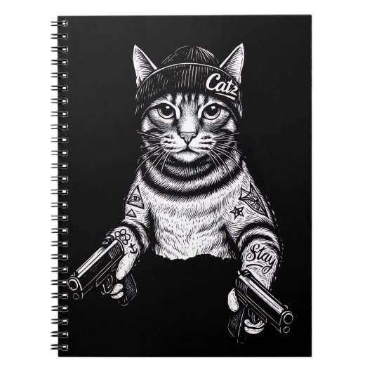 Gangster Cat Tattoo Art | Cool Streetwear Kitty ノートブック (正面)