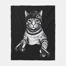 Gangster Cat Tattoo Art | Cool Streetwear Kitty フリースブランケット