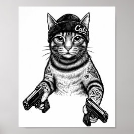 Gangster Cat Tattoo Art | Cool Streetwear Kitty ポスター
