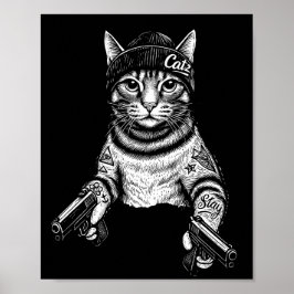 Gangster Cat Tattoo Art | Cool Streetwear Kitty ポスター