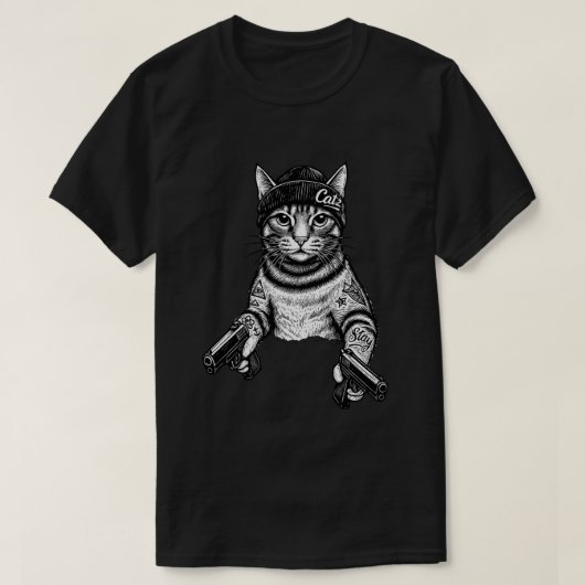 Gangster Cat Tattoo Art | Cool Streetwear Kitty Tシャツ (デザイン正面)
