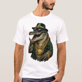 Gangster Crocodile with Gold Chains Tシャツ