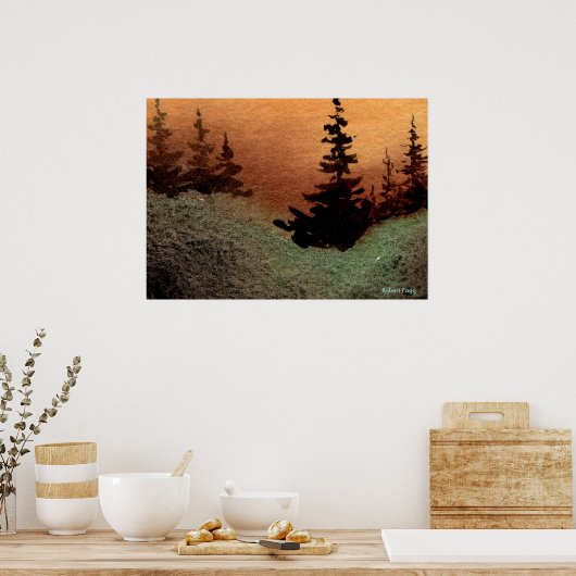 "Gap #1"風景樹の松の日没フィールド ポスター (キッチン)