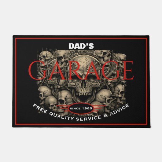 Garage Any Name Always Open Skulls Black Red ドアマット (正面)