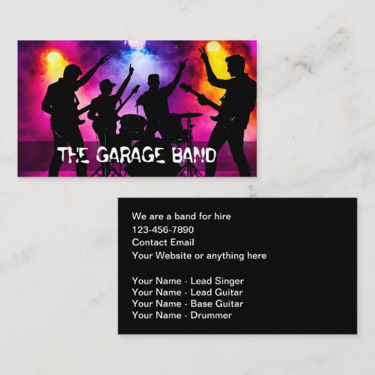 Garage Band For Hire Music Business Cards 名刺 (正面/裏面)