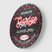 Garage for Any Name フェイク Red Neon Diamondプレート ラージ壁時計 (傾斜)