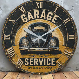 Garage Service Classic Beetle Mechanic Workshop ラージ壁時計