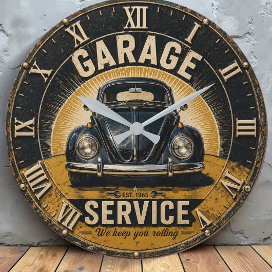 Garage Service Classic Beetle Mechanic Workshop ラージ壁時計