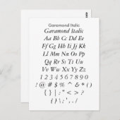 Garamond Italic - Zazzleフォントサンプラーシート ポストカード (正面/裏面)