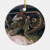 Garandライフルによってひざまずいている第二次世界大戦の兵士 セラミックオーナメント (正面)