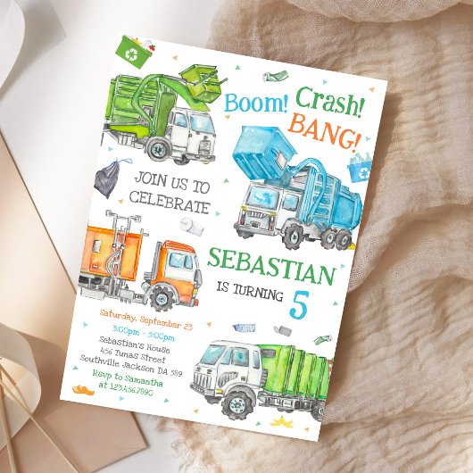Garbage Dump Truck Birthday Invitation 招待状