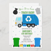 Garbage Trash Truck Birthday Invitation 招待状 (正面/裏面)