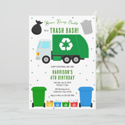Garbage Trash Truck Birthday Invitation 招待状 (スタンド正面)