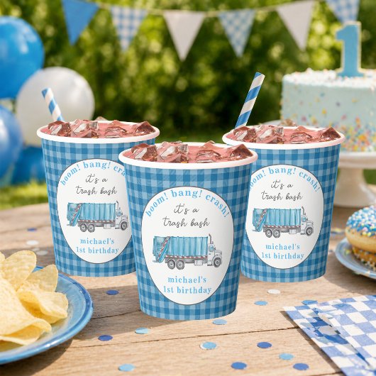 Garbage Trash Truck Blue Birthday Personalized 紙コップ