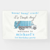 Garbage Trash Truck Blue Boys 1st Birthday Welcome 横断幕 (横)
