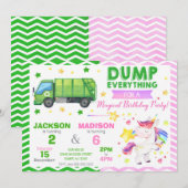 Garbage Truck and Unicorn Joint Birthday 招待状 (正面/裏面)
