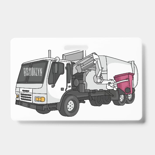 Garbage truck cartoon illustration バッジ (正面)