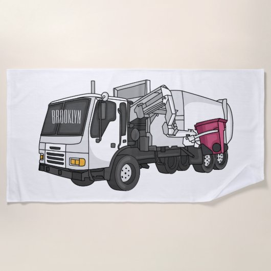 Garbage truck cartoon illustration ビーチタオル (正面)