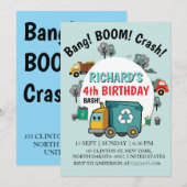 Garbage Truck Themed Kids Trash Party Birthday 招待状 (正面/裏面)
