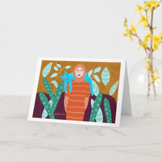 garden.2の猫を持つ女性 カード (黄色い花)