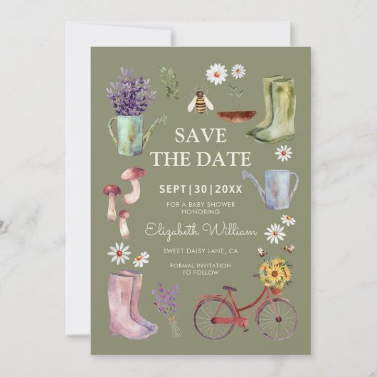 Garden Baby Shower Save The Date Card セーブザデート (正面)