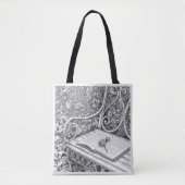 Garden Bench & Book Aesthetic Ink Art Tote Bag トートバッグ (正面)