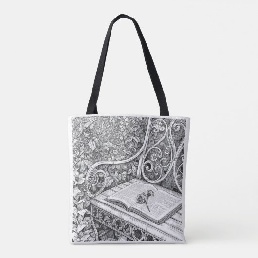 Garden Bench & Book Aesthetic Ink Art Tote Bag トートバッグ (裏面)