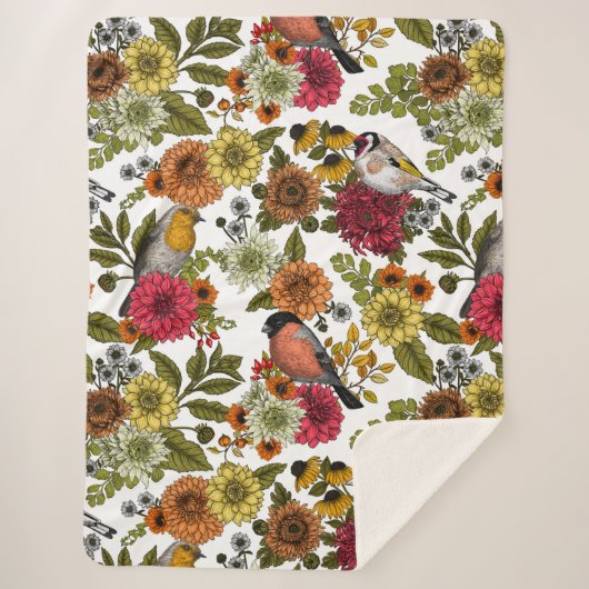 Garden birds and flowers 1 シェルパブランケット (正面)