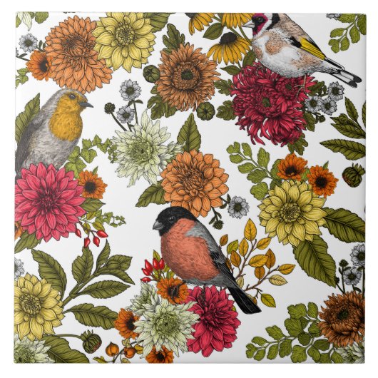 Garden birds and flowers 1 タイル (正面)